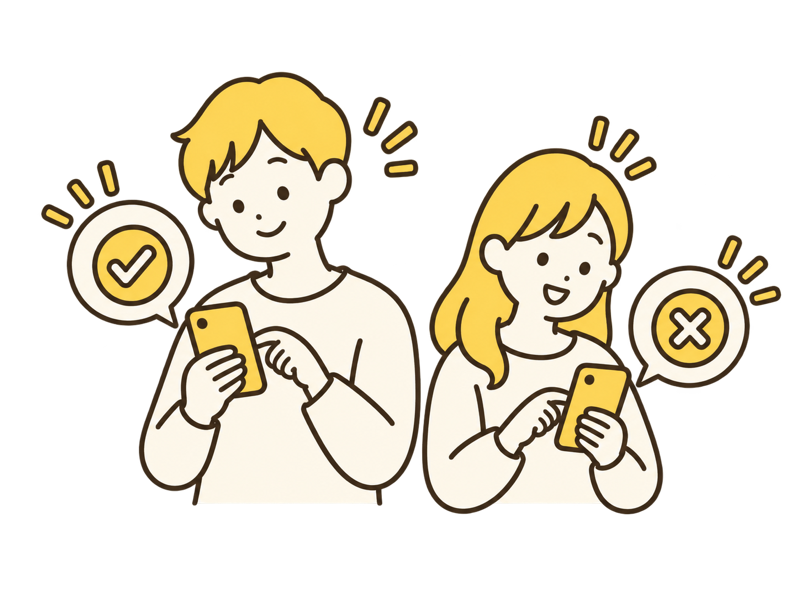 スマートフォンから参加と不参加を気軽に回答する二人